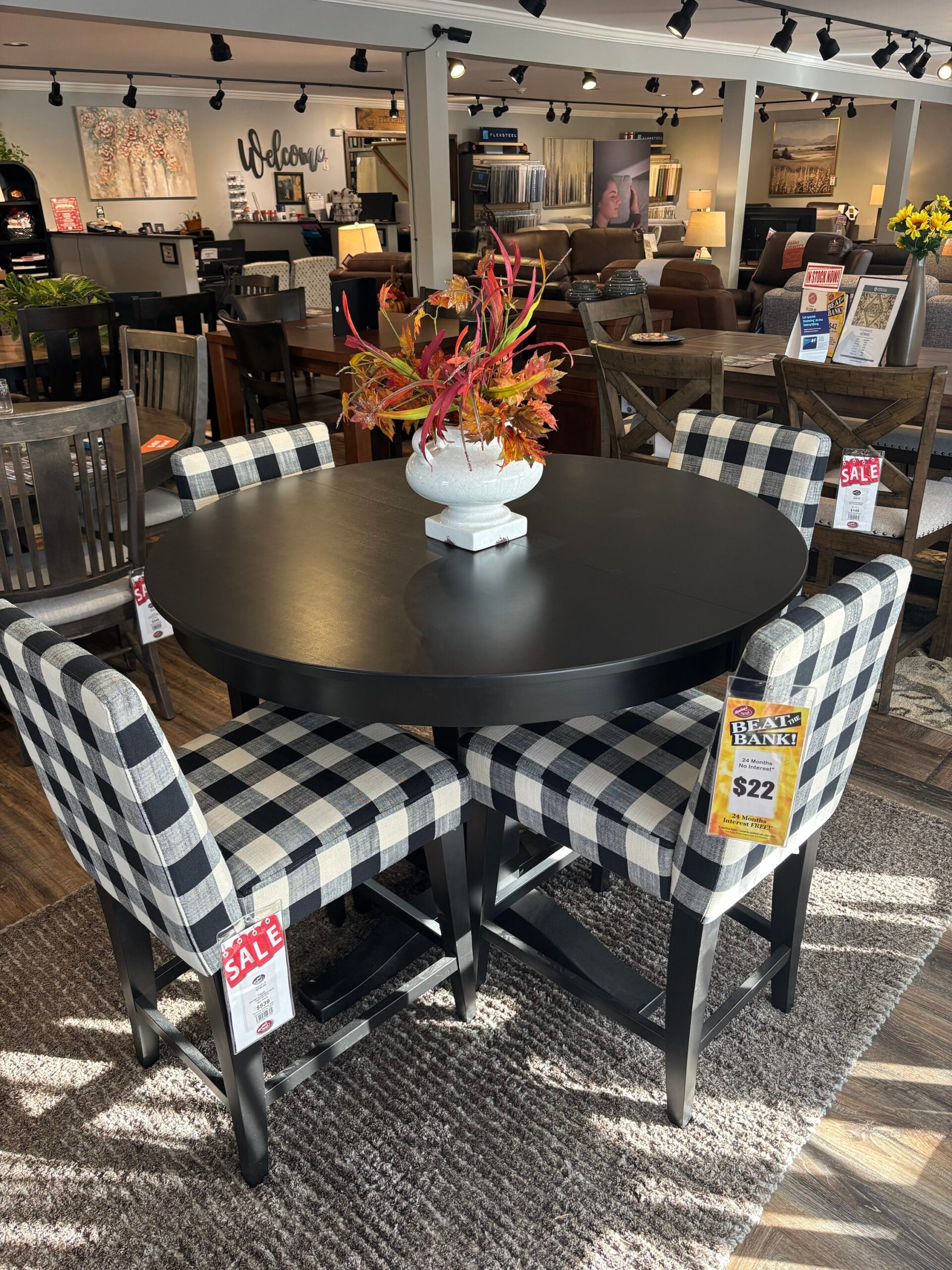 img_9675 Canadel Gormet Pub Height 48” Table w/ Leaf and 4 Stools - Image 1