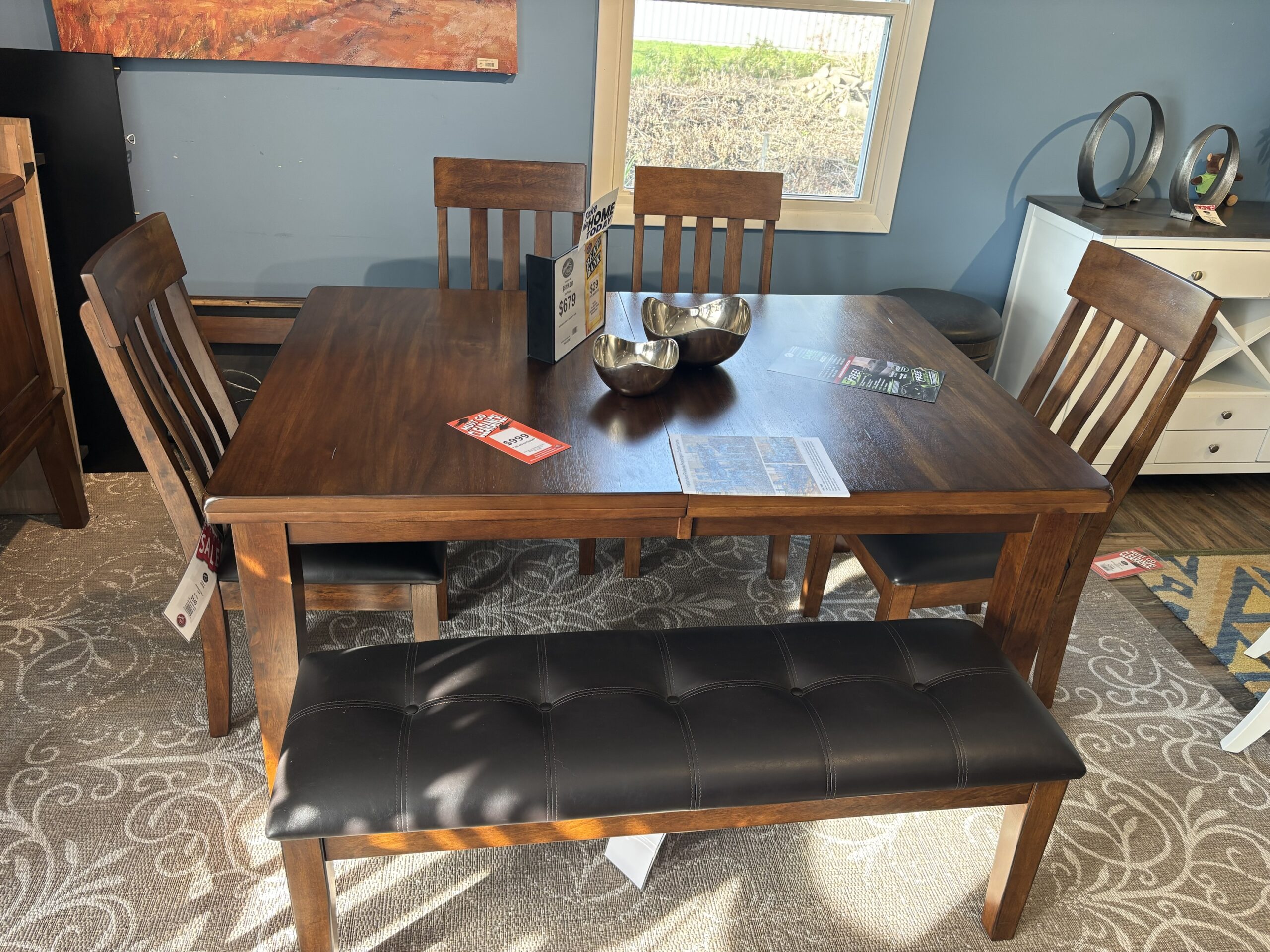 img_9677 Ralene 6 Piece Dining Set w/ Table, 4 Chairs, and Bench - Image 1